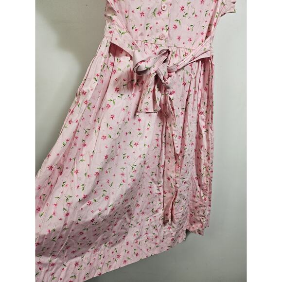 Copper Key Girl's Size 8 VTG Pink Floral Cotton Collared Dress - Picture 10 of 14